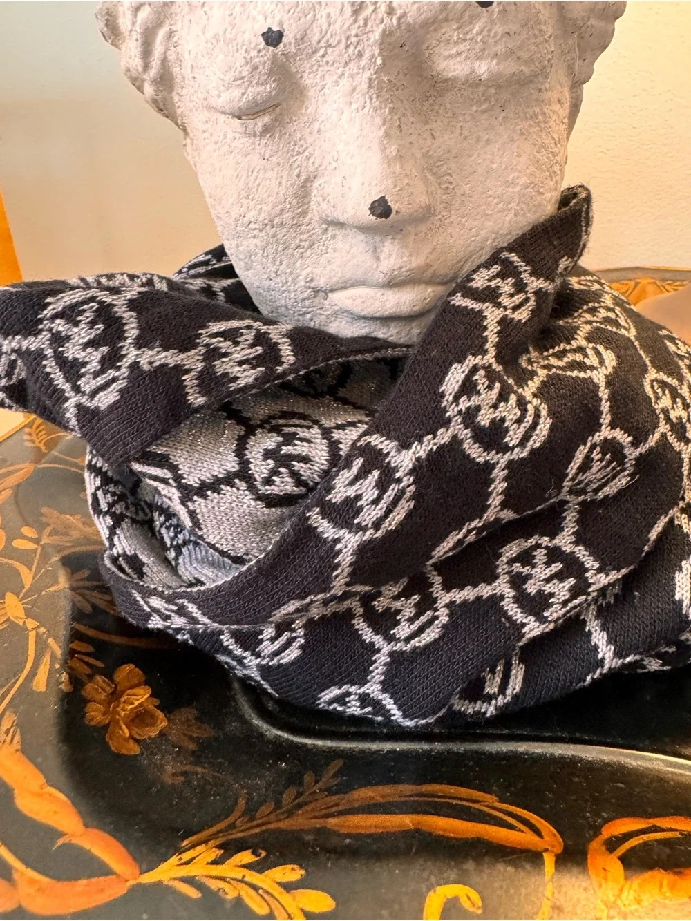 Michael Kors Black and Silver Logo Knit Infinity Scarf